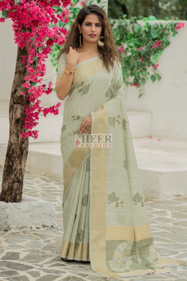 Pista green color soft mulberry silk weaving saree with zari work