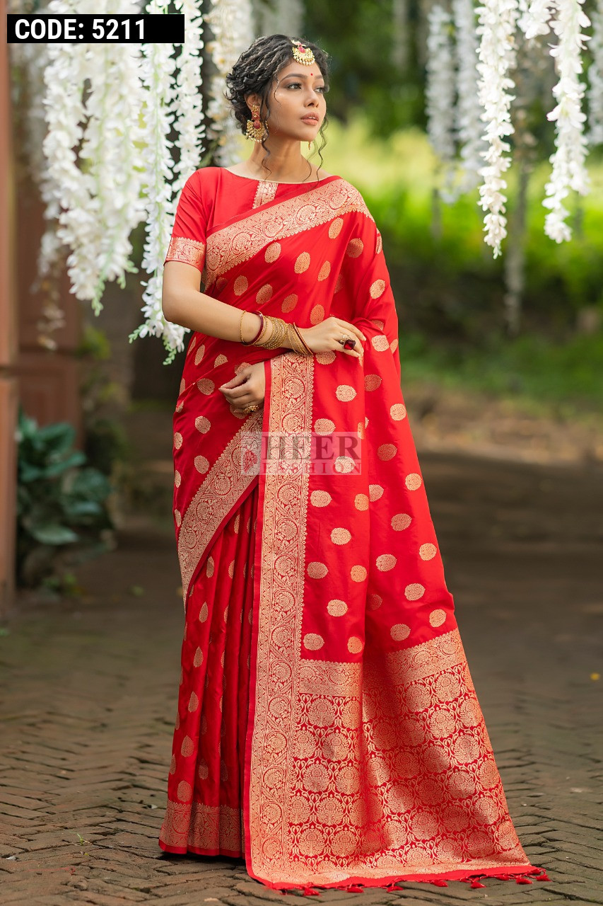Handloom Style Katan Silk Saree with Red Zari Border – Elegant Office & Festive Wear Saree for Women