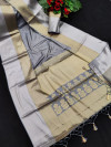Light gray color kanchipuram silk saree with zari weaving work