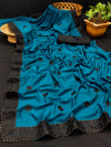 Blue color vichitra silk saree with embroidery work
