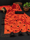 Orange color vichitra silk saree with embroidery work