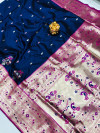 Navy blue color paithani silk saree with golden zari work