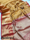 Mustard yellow color kanchipuram silk saree with zari weaving work