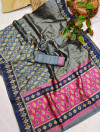 Gray color tussar silk saree with woven work