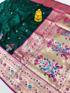 Green color paithani silk saree with golden zari work