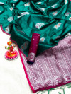 Rama green color soft banarasi silk saree with silver zari weaving work
