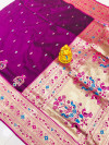 Magenta color paithani silk saree with golden zari work