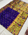 Royal blue color paithani silk saree with golden zari woven work