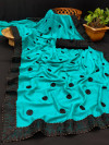 Sea green color vichitra silk saree with embroidery work