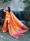 Orange color soft cotton silk saree with zari weaving work