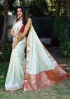 White color soft cotton silk saree with zari weaving work