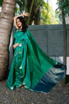 Rama green color soft cotton silk saree with zari weaving work