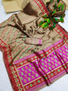 Peach color tussar silk saree with woven work