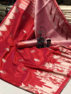 Red color ikkat silk saree with weaving work