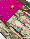 Pink color paithani silk saree with golden zari work