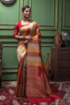 Multi color tussar silk saree with zari woven pallu