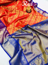 Red color kanchipuram silk saree with zari woven work