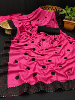 Pink color vichitra silk saree with embroidery work