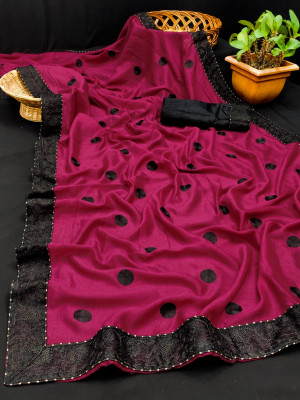 Magenta color vichitra silk saree with embroidery work