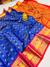 Royal blue color kanchipuram silk saree with zari weaving work