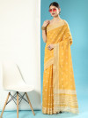Yellow color chanderi cotton saree with zari weaving work
