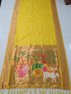 Yellow color paithani  silk saree with zari weaving work