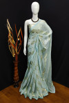 Sky blue color soft georgette saree with zari weaving work