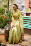 Green color llinen silk saree with printed work