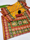 Orange and red color soft cotton saree with patola printed work