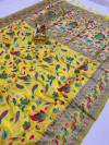 Lemon yellow color paithani silk saree with golden zari weaving work