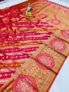 Gajari and orange color kanchipuram silk saree with zari weaving work