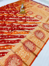 Red and orange color kanchipuram silk saree with zari weaving work