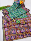 Rama green color soft cotton saree with patola printed work