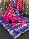 Pink and purple color soft art silk saree with zari weaving work