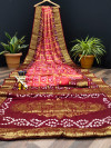 Multi color pure hand bandhej silk saree with zari weaving work