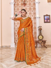 Orange color patola silk saree with zari weaving work