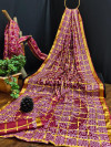 Magenta color soft cotton saree with bandhani printed work