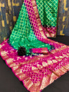 Green and rani pink color soft art silk saree with zari weaving work