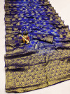 Navy blue and purple color art silk saree with zari weaving work