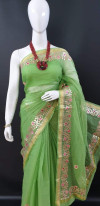 Green color doriya saree with gota patti design