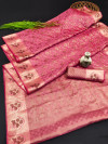 Gajari color organza silk saree with zari weaving work