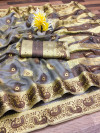 Gray color soft organza silk saree with zari weaving work