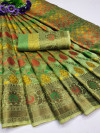 Pista green color soft organza silk saree with zari weaving work