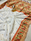 White color paithani silk saree with zari weaving work