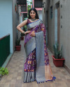 Multi color organza silk saree with woven design