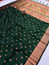 Dark green color paithani silk saree with copper zari weaving work
