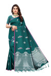 Rama green color lichi silk saree with silver zari weaving work