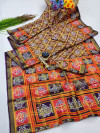 Brown color soft cotton saree with patola printed work