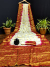 White and marron color art silk silk saree with zari weaving work