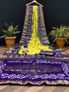 Lemon yellow and purple color pure hand bandhej silk saree with zari weaving work